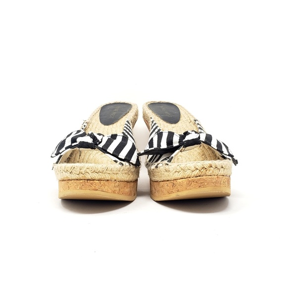 Nine West B/W Striped Wedge Cork Heel Sandals - Picture 3 of 7